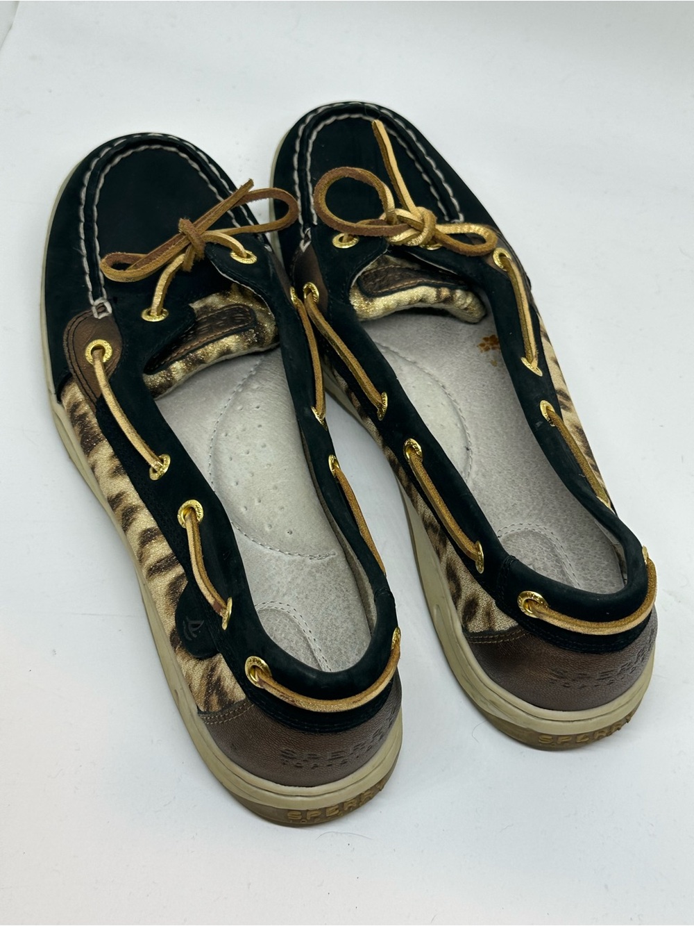 Sperry Top-Sider Womens 10M Boat Shoes Black Gold Leopard STS93493